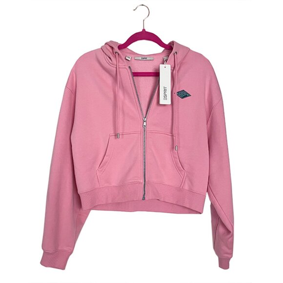 Esprit Pink Cropped Zip Hoodie with Back Logo NWT - Picture 7 of 9